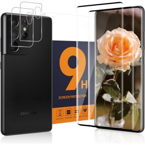 Kal-Lot De 2 + 2 Films De Protection D'écran En Verre Blindé Pour Samsung Galaxy S21 Ultra 5g, Couverture Complète 3d S21 Ultra 0,33 Mm, Dureté 9h, Anti-Rayures, Hd Transparent, Sans Bulles + - Neuf