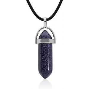 Kal-Pendentif Homme Et Femme Pierre &Eacute;nerg&eacute;tique Naturelle Forme De Pointe Et Zamak Plaqu&eacute; Argent Collier Amulette Gemme Gu&eacute;rison De Protection Id&eacute;al Cadeau - Neuf