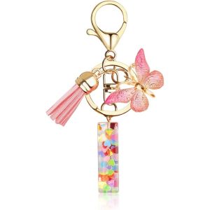 KAL-Porte-Clés Fille - Porte-Clés Personnalisé Avec Lettre Rose - Porte-Clés Pour Femme Adolescente Fille Écolier - Neuf