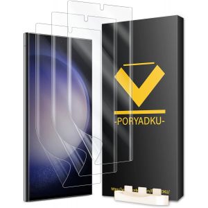 CAUC-3 Pièces Soft Protection ecran pour Samsung Galaxy S23 Ultra 5G, Cadre d'Installation 1 Pièces, Compatible avec d'empreintes, 3D-Coverage, Sans Bulle [Non-Verre] - Neuf