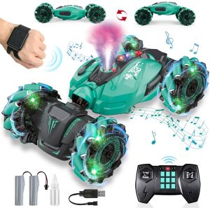 Voiture Télécommandée Enfant,Rc Stunt Car Contrôlée À La Main,Avec Lumière Et Spray,Musique,Rotation À 360 Drift 4Wd 2,4 Ghz Voiture,Cadeau Pour Filles Garçons Enfants De 6-12 Ans (Vert) - Neuf