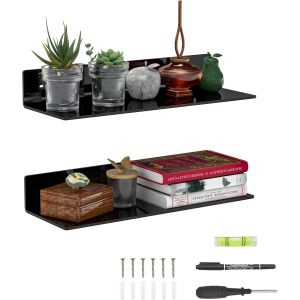 Cmwx-Lot De 2 &Eacute;tag&egrave;res Murales Flottantes En Acrylique - 38 Cm - En Forme De L - Pour D&eacute;coration Murale, Voiture, Bougie, Calendrier, Serviette, Tissu - Noir - Neuf