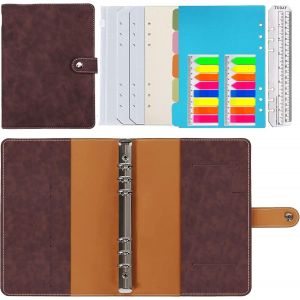 ERYI-Carnet À Anneaux A5 Rechargeable,A5 Pointillé Recharge Papier,Pu Cuir Carnet À Anneaux Rechargeable Pour Travail De Voyage Et Organisateur,Cadeau Pour Filles, Garçons¿Café A5¿ - Neuf