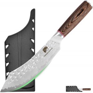 Couteau De Cuisine &Agrave; Lame Martel&eacute;e Avec Garde, Couteaux De Chef Anti-Adh&eacute;sifs, Couteau Japonais &Agrave; Manche En Bois Pakka, Couteaux De Cuisine En Acier Inoxydable Avec &Eacute;tui (205mm) - Neuf