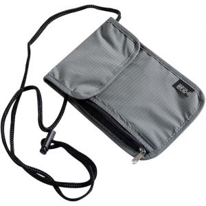 NSIECD-Pochette Tour de Cou Voyage,Portefeuille de Cou Imperméable,Sac de Passeport pour Femme Homme,Sac de Cou pour Documents avec Blocage RFID,pour Argent Billet Cartes Clés Éléphone (Gris) - Neuf