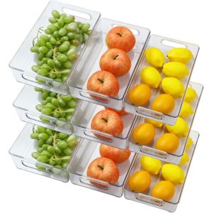 Jexnovashop-Lot De 9 Bacs De Rangement Garde-Manger (3 Tailles),Organiseur Frigo Cusine Rangement Frigo,Convient Pour Cuisine, Tiroir, Cong&eacute;lateur, Salle De Bain, Garde-Manger (9) - Neuf
