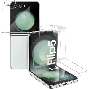 Protection Écran Pour Samsung Galaxy Z Flip 5 + Protection Caméra Arrière,Tpu Film Flexible,Anti-Rayures,Transparence Hd,Couverture Intégrale 360°,Transparent - Neuf