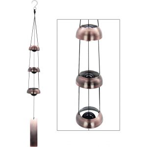 Wind Chime Temple, Cuivre Rouge des Carillons de Vent avec 3 Cloches, le Feng Shui des Carillons de Vent pour la Maison Décoration Extérieure, Un Grand Mémorial Wind Chime - Neuf