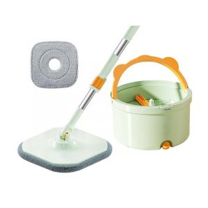 Ensemble balai et seau rotatifs avec tampon en microfibre de rechange - Vert - Neuf