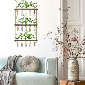KALANKA-Station de propagation murale à suspendre avec support en bois à 3 niveaux, 15 tubes à essai, vase de fleurs, station de pot de fleurs en verre pour la maison, le bureau, la décoration - Neuf