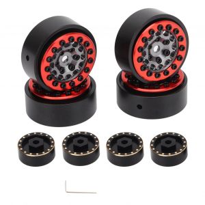Lot de 4 jantes et moyeux de voiture RC avec contrepoids, 12 trous ronds, pour FMS 1/24 FCX24, rouge titane - Neuf