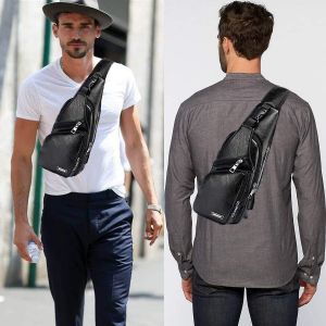 sac de poitrine,sac &agrave; bandouli&egrave;re,sac pour homme,sac de poitrine en cuir PU avec port USB,sac &agrave; bandouli&egrave;re d'ext&eacute;rieur - Neuf
