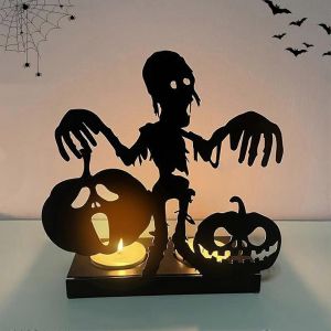 Halloween Bougie Chandelier 2Hole faits &agrave; la Main en M&eacute;tal des Fant&ocirc;mes Et des Citrouilles Vintage Ombre Art Deco Bougie Plateau de Type B - Neuf