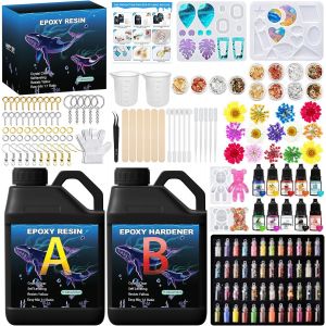 Epoxy Resin, 1020 Ml Epoxy Resin Kit, 1:1 Ratio Clear Epoxy Resin, With Resin Pigment And Hardener, For Casting And Coating, Jewellery Making, Wood, Paint - Neuf