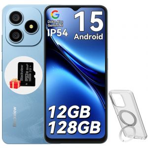 Blackview WAVE 9C T&eacute;l&eacute;phone Portable 6.56" 12Go+128Go 13MP+8MP 5000mAh Android 15 Smartphone Dual SIM Face ID,3 Carts Slots - Bleu - Neuf