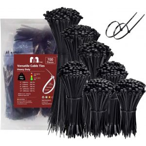 VornixorSarlshop-700 Pi&egrave;ces Collier de Serrage Plastique, Rilsan Noir Assortiment Serflex 100/150/200/250/300mm x 3,6mm, Serre Cable Ties Nylon, Attache C&acirc;ble Zip Ties - Neuf