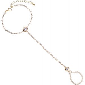 Eryi-Parure De Main Pour Femme Et Jeune Fille, Bracelet De Main Avec Bague Sertie De Pierres En Zircons, Bague Et Bracelet Esclave Pour Femme, Bijoux De Main Bohème Avec Pierres - Neuf