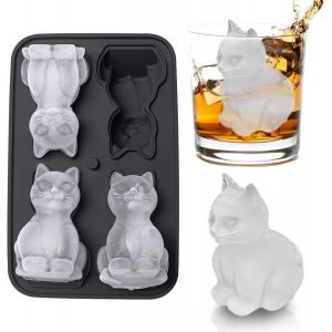 Kal-Bac À Glaçons, Bac À Glaçons, Bac À Glaçons En Forme De Chat 3d, Moules À Glaçons Mignons Pour Whisky, Bourbon, 4 Trous Grands Moules Amusants Pour Glaçons - Neuf