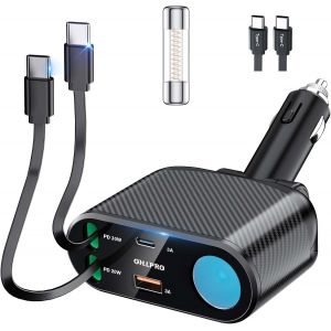 Checarzhn--No1-5 En 1 Chargeur De Voiture Retractable, 168w Multi Pr Adaptateur Allume Cigare Usb C, 5 Ports Dual Cable Rapide Charge Pd3.0 Allume, Compatible Avec Iphone,Samsung, Xiaomi, Gps, Tablette - Neuf
