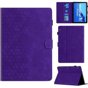 KAL-Coque Pour Huawei Mediapad T5 10.1"" 2018 Mod&egrave;le Ags2-W09/W19/L09 Bo&icirc;tier Avec Support Avec Fente Pour Carte, Motif Hexagonal Structur&eacute; Housse En Similicuir Pour Huawei Mediapad T5, Pourpre - Neuf