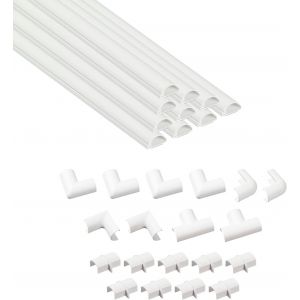 MEVRONISSHOP-Goulotte Passe-C&acirc;bles 20x10mm, Multipack 4m &iquest; Profil Demi-Rond, Cache-Fils Auto-Adh&eacute;sif, Gestion des C&acirc;bles Peignable &iquest; 10x Longueurs 40cm (20mm l x 10mm h) avec Accessoires &iquest; Blanc - Neuf