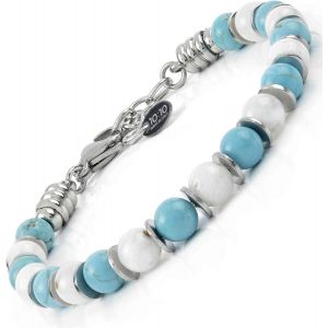 Eryi-10:10 Bracelet Réglable Avec Pierres Naturelles Diamètre 6 Mm Entrecoupées De Disques En Acier Inoxydable Poli. Bracelet Très Résistant Pour Homme Et Femme. Made In Italy - Neuf
