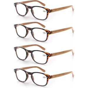 Lot De 4 Lunettes De Lecture 1.5 Hommes Femme,Lunettes Loupe Monture Leger Branches A Ressort,Lunettes De Vue Motif Effet Bois - Neuf