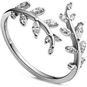 Kahfl-Bague Ouverte En Argent,Bague En Argent 925 Ouverte,Bague Réglable En Argent Pour Femme,Bague De Fiançailles Feuilles D'olivier Bague Anniversaire (Platine) - Neuf