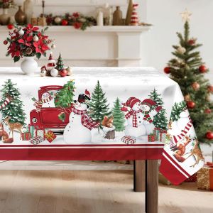 Bonhomme De Neige Nappe De No&euml;l, Nappe De Table Hiver For&ecirc;t Rouge Rectangulaire Antitache Imperm&eacute;able Lavable Pour Cuisine F&ecirc;te De No&euml;l Vacances D&eacute;coration D'int&eacute;rieur(152 X 213 Cm) - Neuf