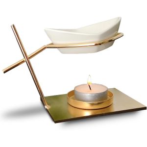 Br&ucirc;le Parfum Matelot-Br&ucirc;leur Fondant Cire Et Diffuseur Cire Parfum&eacute;e-Diffuseur Huile Essentielle Et Parfum D&iquest;Ambiance-Bougeoir En C&eacute;ramique Et M&eacute;tal Design -Hauteur 10 Cm-Zen&iquest;Ar&ocirc;me - Neuf