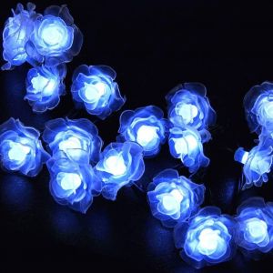 Kal-Guirlande Lumineuse Solaire, 30 Led Fleur Rose Étanche Eclairage D'ambiance Exterieur, Lumières Décorative Pour Patio Jardin Mariage Noël Fête (Bleu) - Neuf
