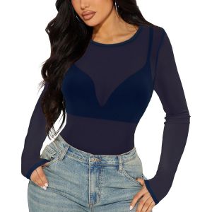 Utigh-Haut En Maille Transparente À Manches Longues Pour Femme - Haut Transparent - Clubwear - Neuf