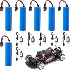 Lot De 6 Batteries Rc 3,7 V 1200 Mah Au Lithium-Ion 3,7 V Rechargeables Avec Câble De Chargement Usb,Prise Sm-2P,Batterie Rechargeable Rc Pour Chars,Voitures,Véhicules Rc,Robots - Neuf
