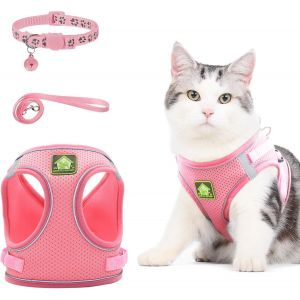 Subzonal-Harnais Chat, Harnais Pour Chat Avec Laisse Gilet R&eacute;fl&eacute;chissant Avec Collier Pour Chat, Collier Harnais Et Laisses S&eacute;curit&eacute; Anti-&Eacute;vasion Pour Chats Et Chiots (Xs, Rose) - Neuf