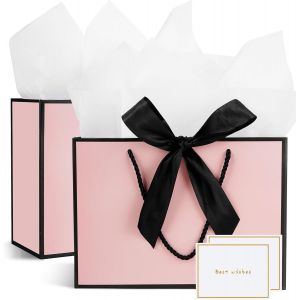 Lot De 2 Sacs Cadeaux En Papier Avec 2 Mouchoirs Et 2 Cartes,Sacs Cadeaux Avec Poign&eacute;es Pour Femmes,Filles,Demoiselles D'honneur,Anniversaires,Saint-Valentin Et F&ecirc;tes De Mariage.[F9] - Neuf