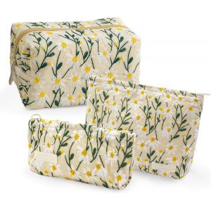 Trousse Cosm&eacute;tique 3 Pi&egrave;ces Marguerite Pour Femmes, Petite Pochette Maquillage Pour Femmes Et Filles, Trousse De Toilette, Organizer Pour Portefeuille Et Voyage - Neuf