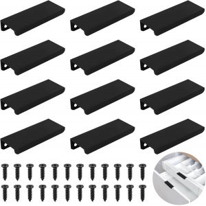 Invisible Cabinet Poignée, 12Pcs Dissimulé Poignées de Porte pour les Armoires et les Tiroirs, Noir, Poignée de Tiroir Est en Alliage d'Aluminium et d'armoires de Cuisine de Poignée a 24 Vis(100mm) - Neuf