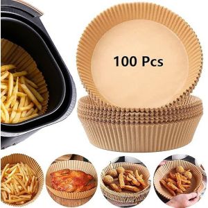 Air Jetable Poêle De Coupelles De Papier (100pcs - De 7,9 Pouces), 100pcs Jetables Non-Bâton De L'air Poêle Chemises, Air Poêle Papier, Résistant À L'huile - Neuf