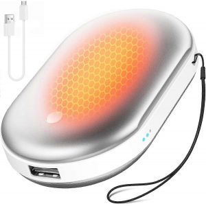 Chauffe-Mains Rechargeables : 5200mah &Eacute;lectrique Portable Chauffage De Poche - 3 Niveaux De Chaleur 2 En 1 Chauffe-Mains Pour La Randonn&eacute;e Camping Marche,Argent - Neuf