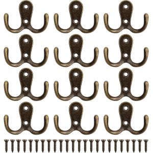 Tianyi-12 Pi&egrave;ces Pat&egrave;re Patere Porte Manteau Mural, R&eacute;tro Pat&egrave;re, Crochets Doubles Porte Manteau Mural R&eacute;tro En M&eacute;tal Avec 24 Vis Pour Porte-Manteau Salle De Bain Cuisine (Bronze) - Neuf