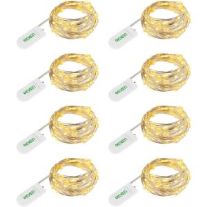 Guirlandes Lumineuses Led &Agrave; Piles Pour D&eacute;coration Interieur Chambre Mariage F&ecirc;te, Fil En Cuivre, &Eacute;tanche Ip68, Blanc Chaud, Lot De 8 - Neuf