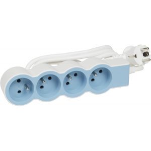 Rallonge Multiprise Extra-Plate,4 Prises 2P+T 16A 3680W,Cordon 1,5m Blanc Et Bleu,1 Prise À 90° Pour Chargeur Volumineux - Neuf