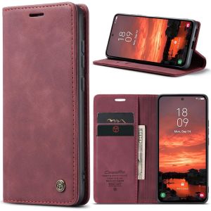 Case For Samsung Galaxy S25 5g Premium Leather Protective Pouch Wallet Flip Case Magnetic Case Cover For Samsung Galaxy S25, Wine Red - Neuf