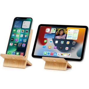 Support Telephone Bureau En Bambou Avec Trou De Charge, Portable Porte Telephone En Bois Phone Stand Pour Iphone, Ipad Bureau, Tablette Et Tous Les T&eacute;l&eacute;phones - Neuf