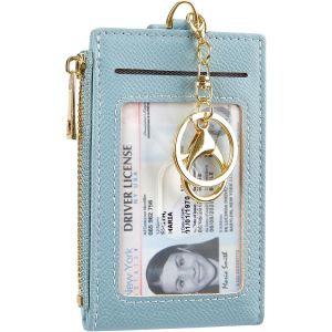 TRAHOO-Portefeuille Fin en Cuir pour Homme et Femme avec Blocage RFID, Petit Porte-cl&eacute;s &agrave; Fermeture &eacute;clair, Poche Avant avec 2 fen&ecirc;tres pour Carte d'identit&eacute; - Neuf