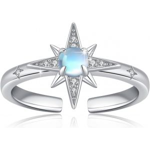 Yemaesre-Bague En Argent Sterling 925 Avec Pierre De Lune Et Étoile - Bague Ouverte Réglable - Cadeau Pour Femme Et Fille, Pierre - Neuf