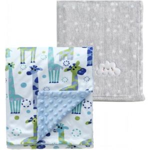 Sjzg-Lot De 2 Couvertures Mignonnes 75 Cm X 100 Cm Pour B&eacute;b&eacute; - Douillettes Et Chaudes - Pour Nourrissons Et Tout-Petits - Parure De Lit - Lit D'enfant - Poussette - Nuage Gris + Girafe - Neuf