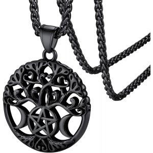 Kal-Collier Triple Lune D&eacute;esse,Pendentif Pentacle Wicca Triple Lune Acier Inoxydable Avec Cha&icirc;ne R&eacute;glable,Bijoux Wicca Pa&iuml;en Amulette De Protection Pour Femme Homme Gar&ccedil;ons - Neuf