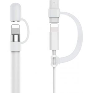 Porte-Crayon Pour Apple Pencil 1&egrave;re G&eacute;n&eacute;ration, Prime Elastique Pencil Capuchone Lighting Connecteur Pour C&acirc;ble Usb Et Capuchon Crayon, &Eacute;tui L&eacute;ger En Silicone Pour Apple Pencil Accessoires, Blanc - Neuf