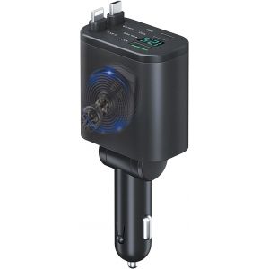 LORANKA-Retractable Chargeur Voiture 5 en 1, Charger T&eacute;l&eacute;phone Rapide 66W pour iPhone, Allume Cigare USB C avec Voltm&egrave;tre LED, Voyage Camping Car Chargeur de Voiture - Neuf